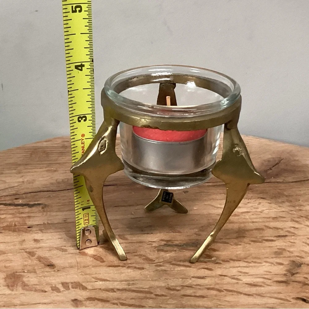 🟡 Vintage - Solid Brass Tea Light / Votive Candle Holder with Glass Insert